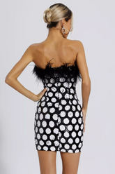Feather Trim Polka Dot Sequin Dress
